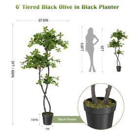 Faux Black Olive Tree, 5ft Tall Faux Trees Indoor with Natural Trunk and Realistic Leaves, Artificial Tree with 50 LED Lights for Home Office Décor