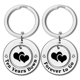 10 Years Anniversary Keychain for Husband Wife Wedding Anniversary Jewelry Couple Gifts Ten Years Down Forever to Go Couple Keychain 10th Anniversary Keyring for Deployment Christmas Valentines Gifts