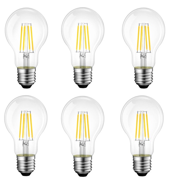 liveMAX E26 LED Light Bulbs,40 Watt Equivalent,4000K Daylight Classic Clear Glass A19 LED Filament Bulb Non-Dimmable,Pack of 6