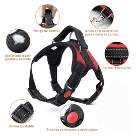 Genérico ChiLand-Chi Arnés para Perro con asa de Control, Pechera Ajustable y Acolchada, Correas Reflectantes – Cómodo y Seguro – Talla Mediana y Grande (Rojo, Mediano)