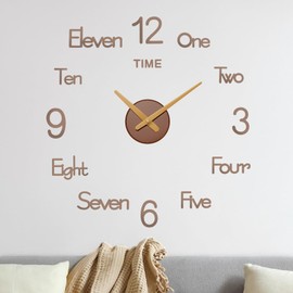 M METERXITY 1-Pack 3D DIY Wall Clock,28 Inch Modern Frameless Silent Clock Decor with Number Sticker for Living Room/Office/Home/Surface Wall Decor [Brown]