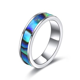 POPLYKE Abalone Shell Wedding Ring Sterling Silver Jewellery Gift for Men Women, Abalone Shell