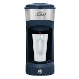 BELLA Dual Brew Single Serve Coffee Maker, Brews both Kcup and Ground Coffee, Large 14oz Capacity, Easy One Touch, Auto Shutoff, Navy