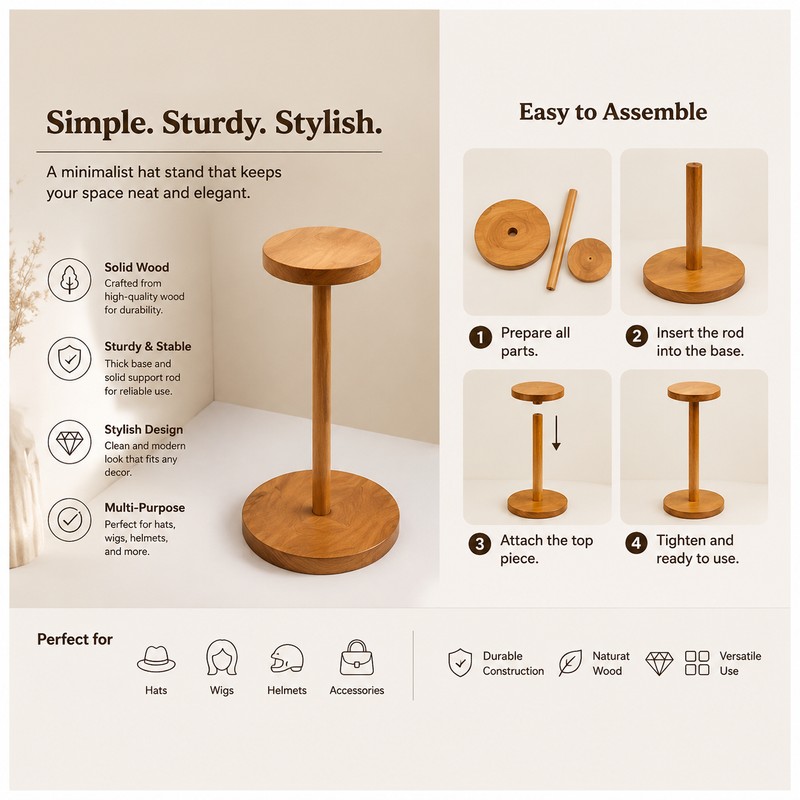 Wood Hat Display Stand for Storage – Rustic Multi-Use Holder