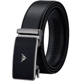 VANNANBA Cinturones de cuero genuino para hombre, cinturones de trinquete automáticos, cinturones de diseño de moda con caja de regalo, Negro, 28"-34" Waist Adjustable