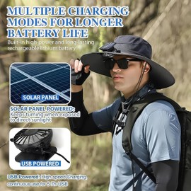 2025 nuevo ventilador solar de ala ancha para pesca al aire última intervensión, sombrero solar y carga USB, sombrero solar ultraligero, para pesca, senderismo, playa