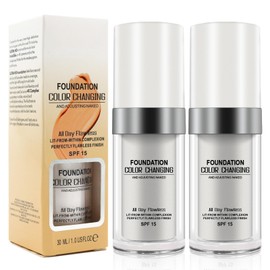 Color Changing Foundation, 2Pcs Base Makeup Foundation Color Changing with Moisturizing, Oil Control and SPF15, Full Coverage Concealer Hides Wrinkles & Lines, 30ml