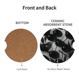 Absorbent Car Coasters for Cup Holders, 2 Pack Universal Anti Slip Ceramic Cup Coaster for Women Men 2.56 Inch Car Interior Accessories - Black Cherry 021
