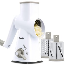 Cheese Grater, Manual Drum Grater with 3 Removable Drum Blades, Quick Cutting Vegetable Slicer, Ideal as a Potato Grater, Nut Grater with Crank, Nut Mill, Almond Mill