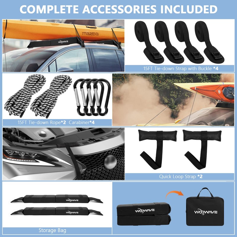 WOOWAVE Folding Kayak Soft Roof Rack Pads Universal Kayak Carrier