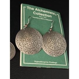 Alchemists Loop  Earrings Hypoallergenic Mandalas Symbols Jewelry Black / Silver