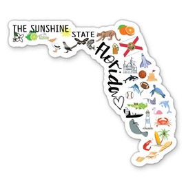 Florida Shape Travel Landmarks Vinyl Sticker - for Water Bottle Phone Car Tumbler Laptop - Waterproof - 3.5"