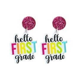 Back to School Earrings for Teachers Appreciation Gifts from Students First Day of School Graduation Kindergarten Grade 1-5 Earrings Women Jewelry-first