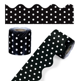 Carson Dellosa 36 Ft Scalloped Black and White Polka Dot Bulletin Board Borders, Classroom Borders for Bulletin Board, White Board, Cork Board, Locker, and Classroom Décor, Bulletin Board Trim