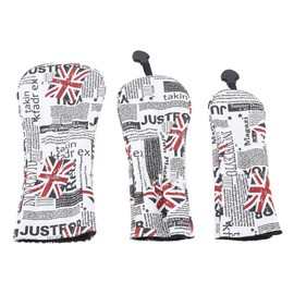 3PCS Golf Club Head Cover PU Waterproof English Flag Pattern Golf Head Cover with Number Plate for Training
