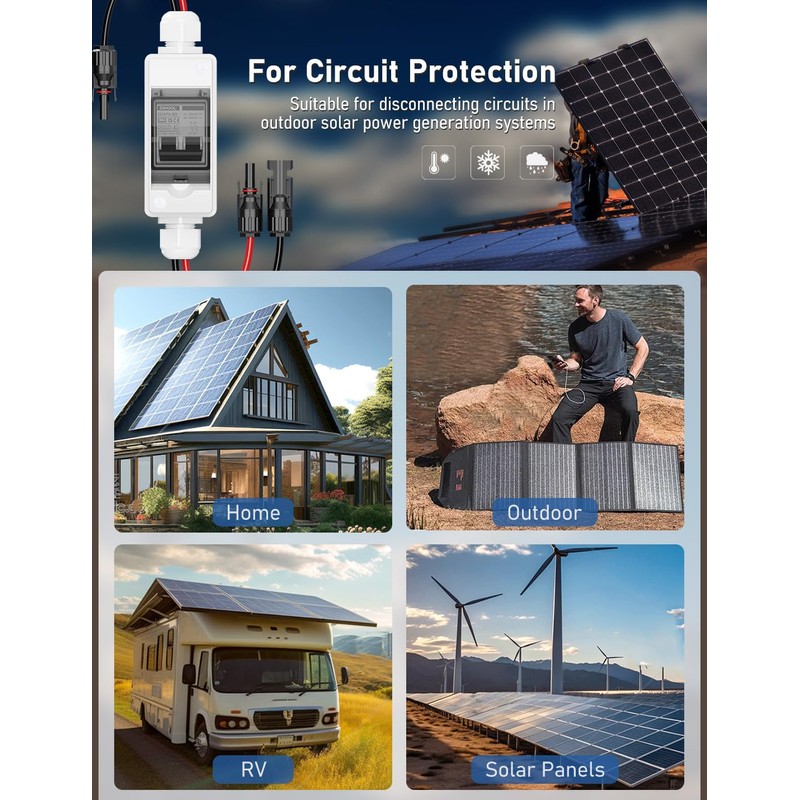 DIHOOL Solar Panel Disconnect Switch, Non Polarized DC Circuit Breaker,