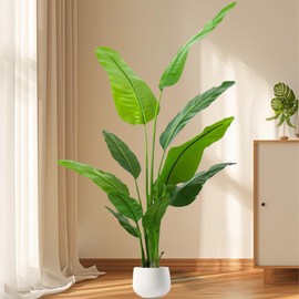 Wheelive 6FT Artificial Bird of Paradise Plant, Faux Artificial Trees, Tall Fake Realistic Tree, 11 Trunks Silk Leaf Plant with Plastic Pot for Home Office Decor Indoor Outdoor Modern Decoration