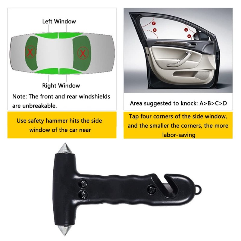 TOTMOX Window Breaker,Double-Sided Window Breaker w/Carbonized Hammer Tips,Black Safety Hammer