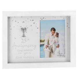 Shudehill Giftware Sentiment Sparkle Wedding Anniversary 6x4 White Photo Frame - 25th Silver, 40th Ruby or 50th Gold Themed Gift Idea (25th Silver)