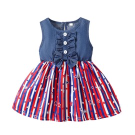 LYSMuch - Traje para el Día de la Independencia para niña pequeña, 4 de julio, vestido de bandera americana, ropa patriótica para niños