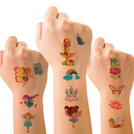 10 Sheets(120PCS) Flower Fairy Temporary Tattoos for Girls Cartoon Fake Tattoo Stickers Cute Butterfly Rainbow Flower Design Waterproof Body Art Tattoo Sticker for Kids Birthday Party Decor Supplies