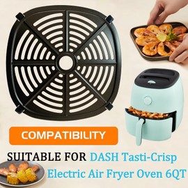 Nvkwca 6QT Air Fryer Grill Pan for DASH Tasti-Crisp Electric Air Fryer Oven, Upgraded Air Fryer Grill Plate Crisper Tray Insert Grate Rack Grid Shelf for Dash 6QT Air Fryers, Nonstick, Dishwasher Safe