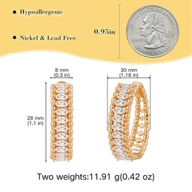 AHSIWC Gold Plated Cubic Zirconia Hoop Earrings for Women | Bold Elegant Inside Out CZ Stone Hoops | Hypoallergenic Huggies Jewelry Gifts for Women