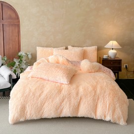 Nordic Minimalist Modern Style Pink Heart-shaped Plush Duvet Cover Set, Comfortable and Warm, INS Home Beddingsize: Queen(90*90), color: Beige