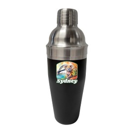 R and R Imports Sydney Australia Design C Souvenir 24 oz Stainless Steel Cocktail Shaker Black 4-Pack