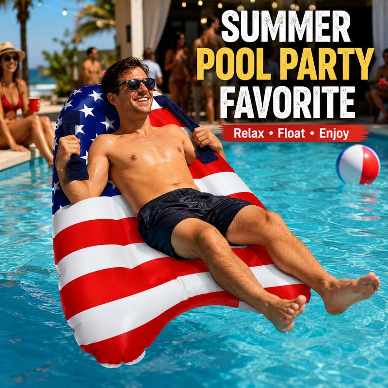 Inflatable Pool Float Raft for Summer Swimming – Patriotic Flag