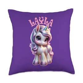 Layla Cute Unicorn Design for Girls Name Layla Throw Pillow