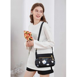 FORRICA Shoulder Bag Women Large Colourful Crossbody Handbag Ladies Lightweight Nylon Messenger Bag Multiple Pockets Flower C