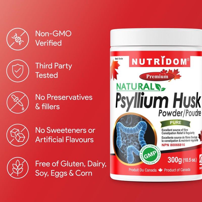 Nutridom Psyllium Husk Powder, 300g, Finely Ground, Pure Soluble Fibre