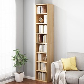 IOTXY Small Narrow Corner Bookcase - 71 Inches Tall Gap Freestanding Storage Cabinet, 8 Lattices Open Shelves Tower Rack, Cubes Bookshelf in Oak