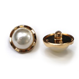 Pearl Button Decoration, Wave Shape, Gold, White, White Pearl Buttons, Bijou Buttons, Decorative Buttons, Sewing Buttons, Cuff Buttons, 6 Pieces, 0.8 inches (20 mm), Sparkling Puffy Round B-131
