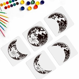 MAYJOYDIY 5pcs Moon Phase Stencil 11.8"×11.8" Moon Stencil Square Reusable Crescent Moon DIY Wall Stencils Drawing on Wood Wall Home Decor Furniture Crafts