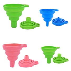 Food Grade Silicone Collapsible Funnel Set of 4,Small and Medium,Flexible Foldable Kitchen Food Grade Funnel，for Filling Small or Mini Bottles, Water Bottles, Liquids and Powder Transfer
