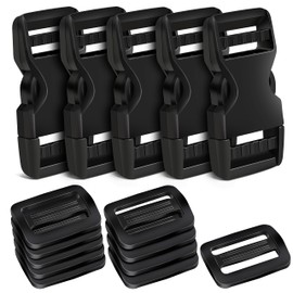 YGDZ Buckles 1", Buckles for Straps 1 inch 5 PCS, 10PCS Tri-Glide Slide Set, Plastic Quick Side Release Buckles Heavy Duty Dual Adjustable Strap Clips No Sew Fit 1 inch Webbing, for Backpack Buckle