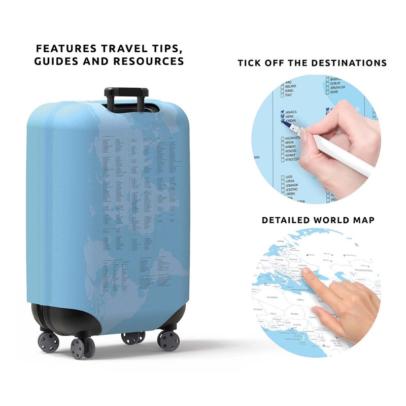 Pikkii Medium Suitcase Cover with World Map, Track Your Travels,