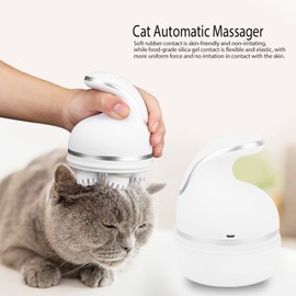 Cat Massage, Electric Head Massager with USB Charging, 4 Heads, 84 Massage Nodes, Scalp Massager for Pets (Curved Handle White)