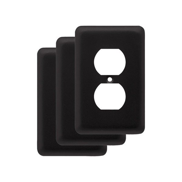Franklin Brass W10249V-FB-C Stamped Round Single Duplex Outlet Wall Plate / Switch Plate / Cover, Flat Black, 3-Pack