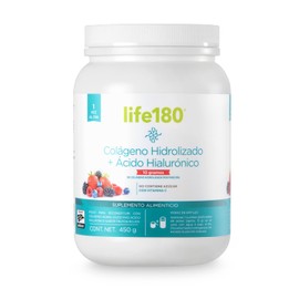 Life180, Colágeno Hidrolizado más Ácido Hialurónico en Polvo, Sabor Moras, 450gr. 30 Porciones
