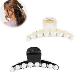 2 PCS Pearl Hair Clip Large Hair Claw Clip Hair Slide Hair Grip Jaw Clip for Women and Girls
