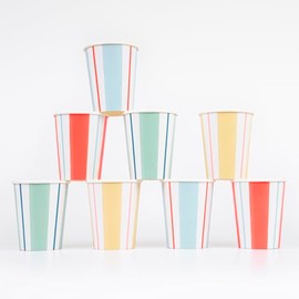 Meri Meri Preppy Stripe Cups (Pack of 8), Paper Cups, Disposable, 9oz., Sized for Kids & Adults, Ideal for Hot or Cold Party Drinks