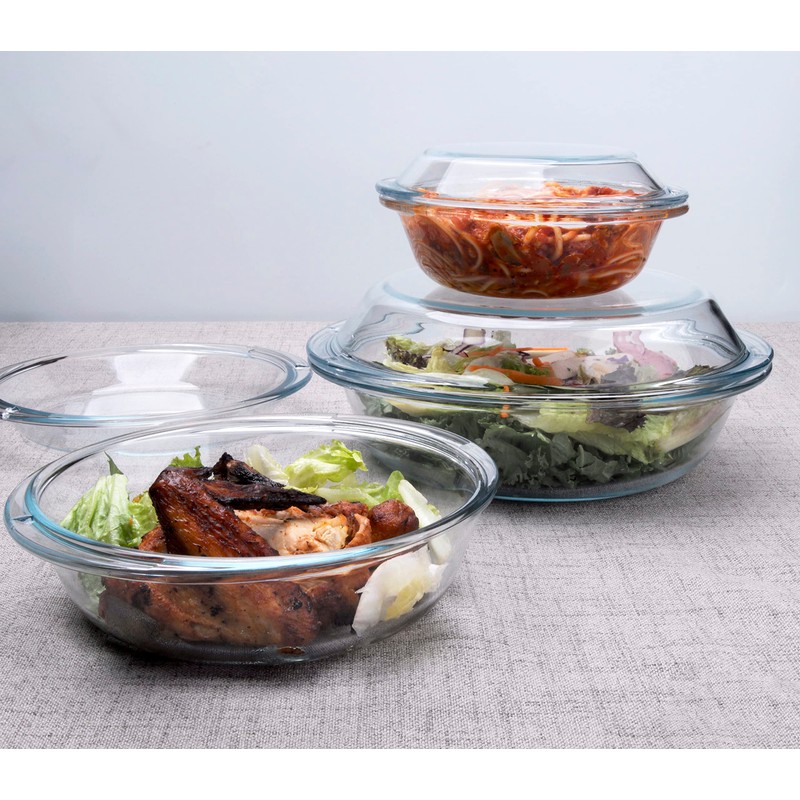 Set of 6 Round Glass Casserole Dishes, Nesting Glass Baking