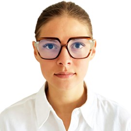 Mini Brille Stylish Blue Filter Oversize Blue Filter Butterfly Style XL Rectangular Chunky or Hexagonal with Lightweight Plastic Frame, Large Lenses and Case, Anti Blue Light Glasses Women, Hexagonal
