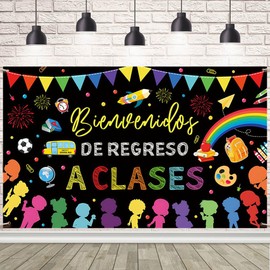 AIBIIN - Bandera española de bienvenida a la escuela, primer día de clases, bienvenidos de Regres, clase A, para colgar en el fondo de fotografía de poliéster, decoración de aula y oficina, 70 x 43