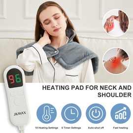 Heating Pad for Neck and Shoulder - Electric with 10 Heat Settings / 6 Timers Auto Off - Grey
