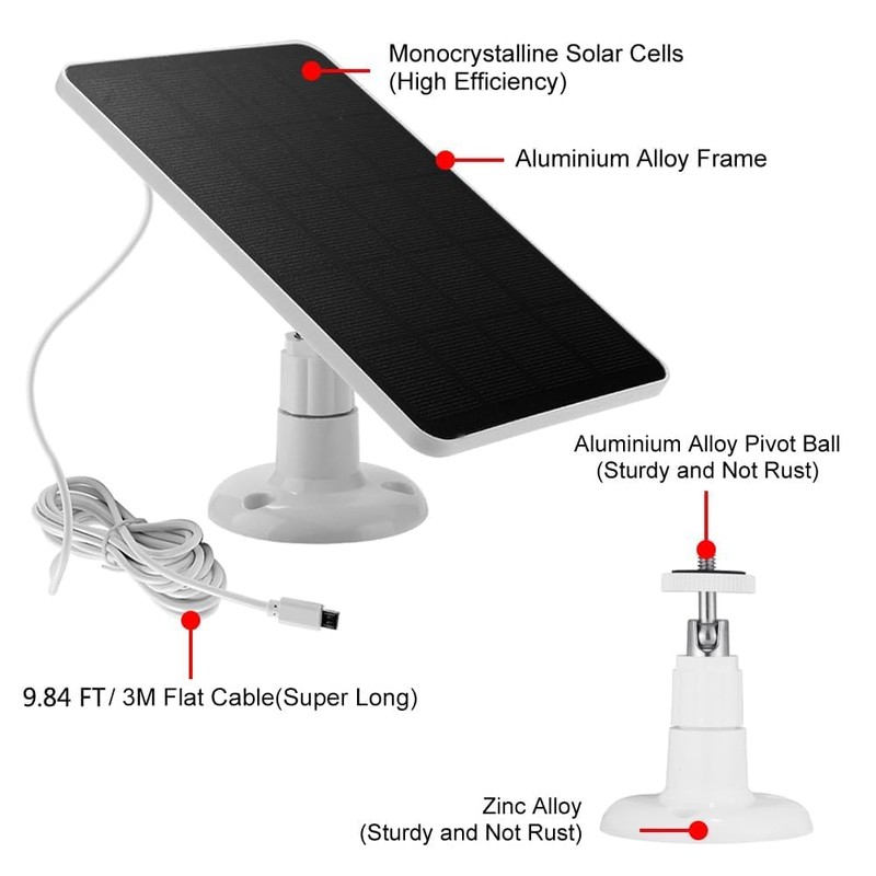 Solar Panel Charger -Weather Resistant, 5W 5V Solar Panel Wall