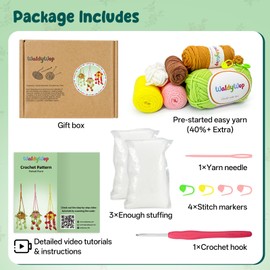 WaldyWop Crochet Kit for Beginners: 3 PCS Hanging Potted Crochet Plants Kits for Adults Kids 8-12 - Easy Video Tutorials & Printed Instructions & 40% Extra Yarn - DIY Birthday Gift Set for Girls Women